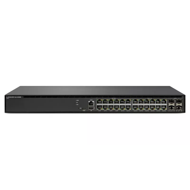 LANCOM GS-4530X – valdomas tinklo jungiklis, 12x 10/100/1000 + 12x 100/1000/2.5G + 4x 1G/10G SFP+ + 2x 10/40G QSFP+, stalinis