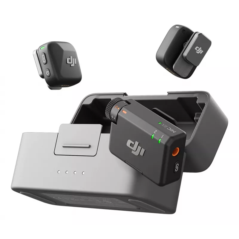 Belaidis mikrofonų rinkinys DJI Mic Mini (2 TX + 1 RX + Įkrovimo dėklas) – Tamsiai pilka