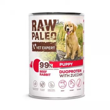 Šlapias ėdalas šuniukams VETEXPERT RAW PALEO Duoprotein Jautiena ir Triušis 400 g, junior, be grūdų, be glitimo