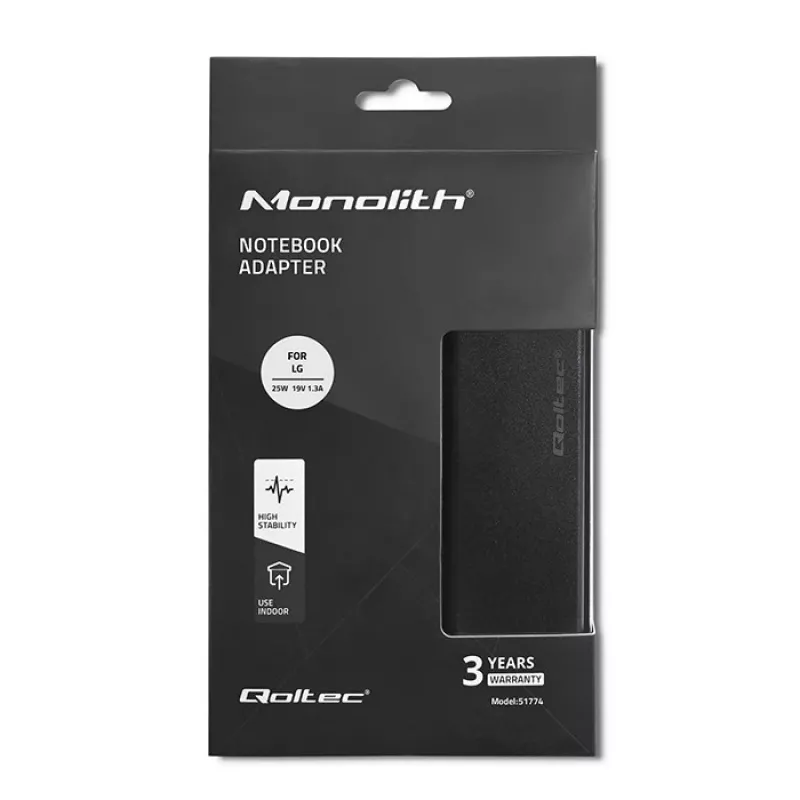 Qoltec 51774 Maitinimo adapteris LG monitoriui 25W | 1,3A | 19V | 6,5*4,4 + maitinimo laidas