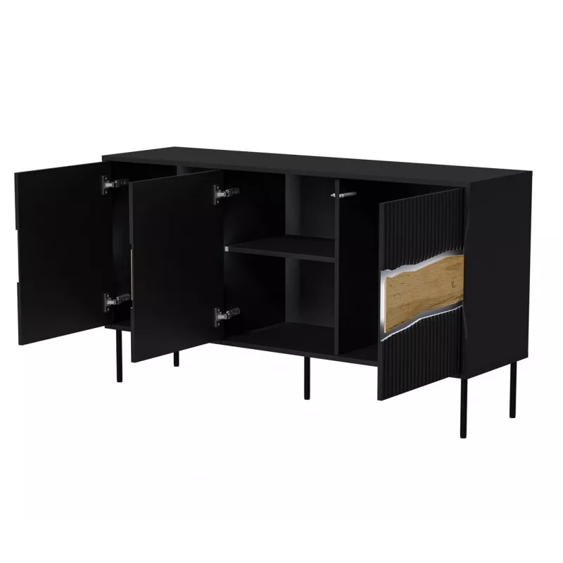 Komoda Cama Meble INSERTO 3D 143,5×40×80 cm juoda su LED, medžio drožlių plokštė, 16 mm rėmas