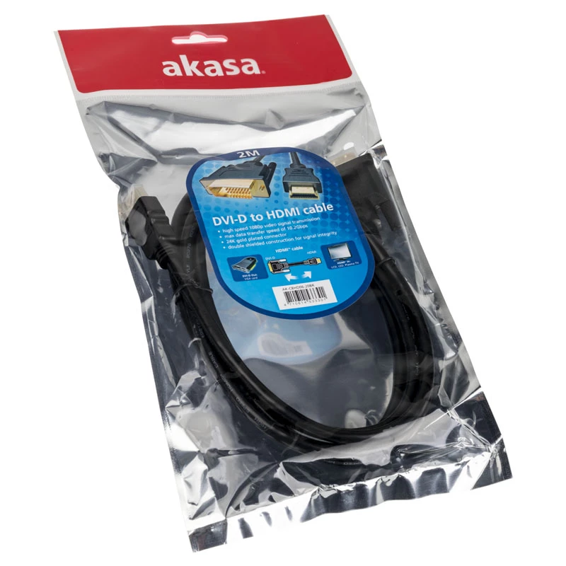 Vaizdo kabelio adapteris Akasa AK-CBHD06-20BK 2m DVI-D HDMI Juoda