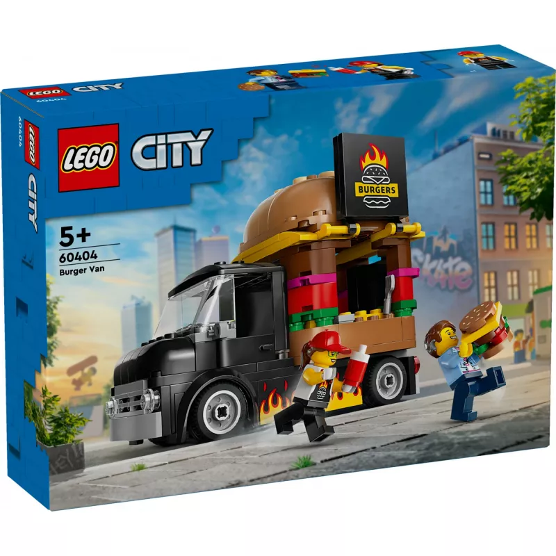 LEGO City Burger Van Maistas Automobilyje Statybos Rinkinys 5+ Metų Vaikams ir Mergaitėms Žaislinis Maisto Sunkvežimis Virtuvės Žaidimų Rinkinys su Pardavėjo Minifigūra ir Aksesuarais