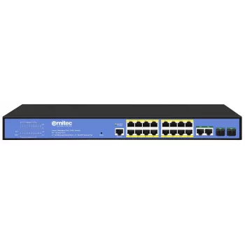 Tinklo jungiklis ERNITEC ELECTRA-M16-1GB-285W – 16 prievadų Layer 2+ su 2 x Gigabit RJ45, 285 W galia