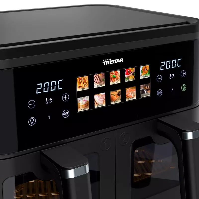 Karšto oro gruzdintuvė Tristar FR-9075 Double 9 L, 2500 W, jutiklinis valdymas, LCD, juoda, 60 °C min