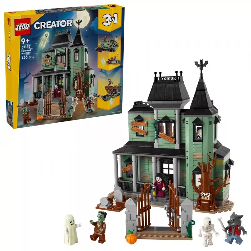 Konstruktorius LEGO Creator 3-in-1 Haunted House 31167 – 736 dalių, 3 modeliai, 5 minifigūrėlės
