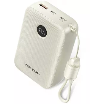 Vention 20000mAh 22.5W nešiojamas įkroviklis — 2× USB‑C, 1× USB‑A, smėlio spalvos