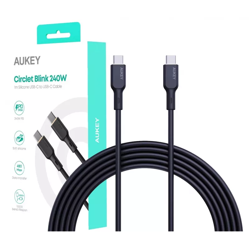AUKEY CB-SCC241 USB-C į USB-C kabelis PD 240W 5A 20V 1m Nylon Juodas