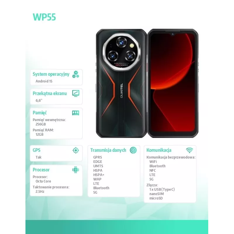 Išmanusis telefonas Oukitel WP55 6.6 colio 12GB 256GB DS 11000mAh Oranžinis