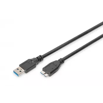 ASSMANN SuperSpeed USB 3.0 laidas, USB A kištukas Micro USB B kištukas, Cu AWG 28, 2x ekranuotas, ilgis 1,0 m (AK-300116-010-S)