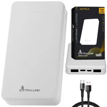 Powerbankas Extralink EPB-078W 10000 mAh Baltas, USB-C, 10 W išėjimas, įkrauna iki 2 įrenginių