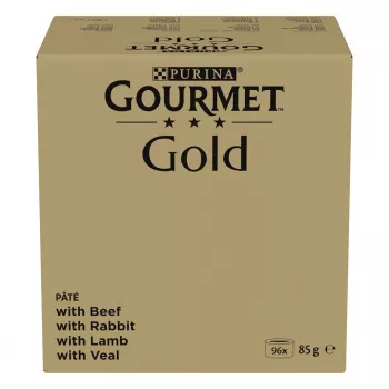 Šlapias kačių ėdalas Purina Nestlé GOURMET Gold Mus Mix — 96 x 85 g, 4 skoniai, suaugusioms katėms, 77,5% drėgmės