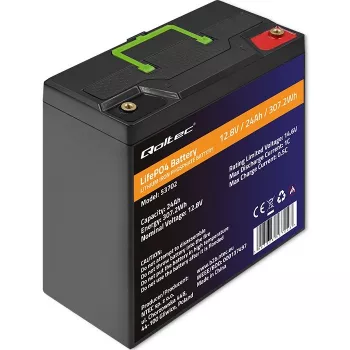 Qoltec 53702 LiFePO4 ličio geležies fosfato baterija | 12,8V | 24Ah | 307,2Wh | BMS