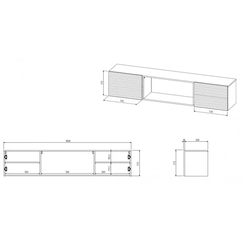 TV spintelė Cama Meble TULA su elektriniu židiniu, 1830×350×370 mm, baltas matinis viršus ir karkasas