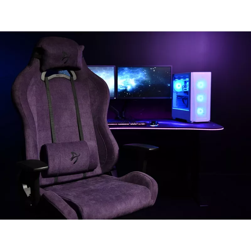 Žaidimų kėdė Arozzi Torretta SoftFabric Purple – ergonomiškas dizainas, reguliuojamos porankiai, atlošiama nugara