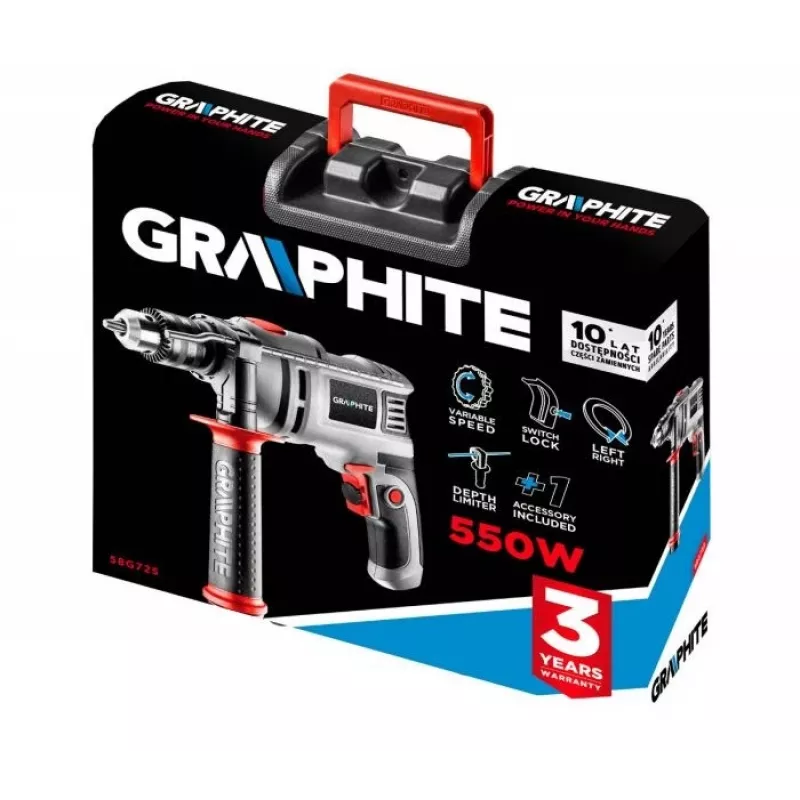 Grąžtas Graphite 58G725 3000 aps./min. Pilkas su raktu