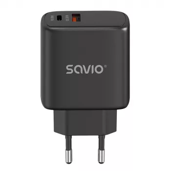 Laikiklis SAVIO LA-06/B USB Type-C 30W Power Delivery 1x USB-C Juodas, 5–20V, 3A/9V, 3A/5V, 3A/12V, 2.1A