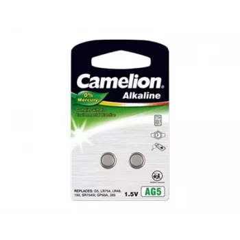 Baterija monetinė CAMELION AG5 (LR754, LR48) 1,5V – pakuotė po 2 vnt.