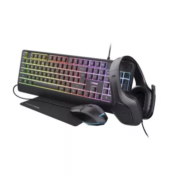 Trust GXT 792 QUADROX žaidimų rinkinys: klaviatūra, pelė, ausinės, kilimėlis, USB, QWERTY, juoda