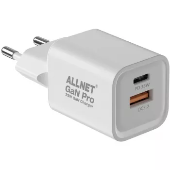 ALLNET PSU-GaNPD-USB-1A1C-33W — 33W USB-C PD ir USB-A QC įkroviklis su EU kištuku