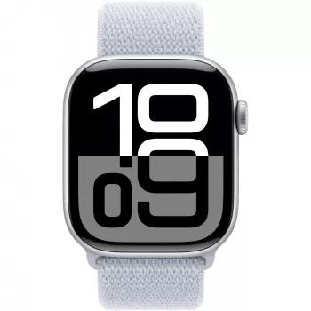 Apple Watch Series 10 aliumininis korpusas GPS + Cellular 42mm sidabrinis Sport Loop mėlynas debesis