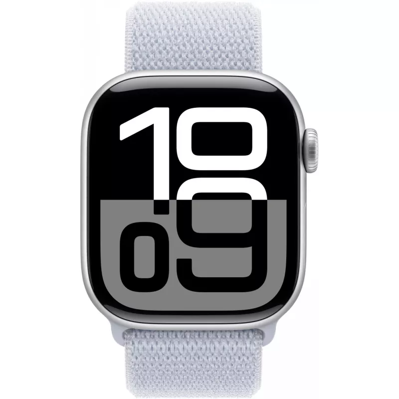 Apple Watch Series 10 aliumininis korpusas GPS + Cellular 42mm sidabrinis Sport Loop mėlynas debesis