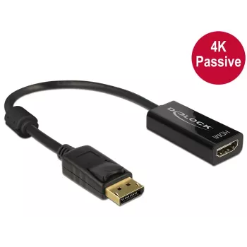 DeLOCK vaizdo/garso adapteris DisplayPort (M) – HDMI (M) 20 cm, DisplayPort 1.2, juodas (62609)