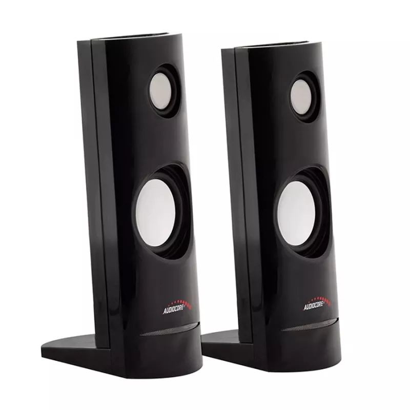 Laidiniai kompiuteriniai garsiakalbiai Audiocore AC860, 2 krypčių, 2.0 kanalai, 4 W RMS, USB maitinimas, 3.5 mm įvestis, juodi