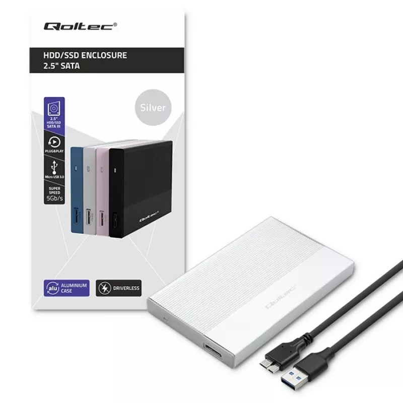 Išorinis korpusas 2,5 inch SATA SSD/HDD QOLTEC 52278 USB 3.0, palaiko iki 2 TB