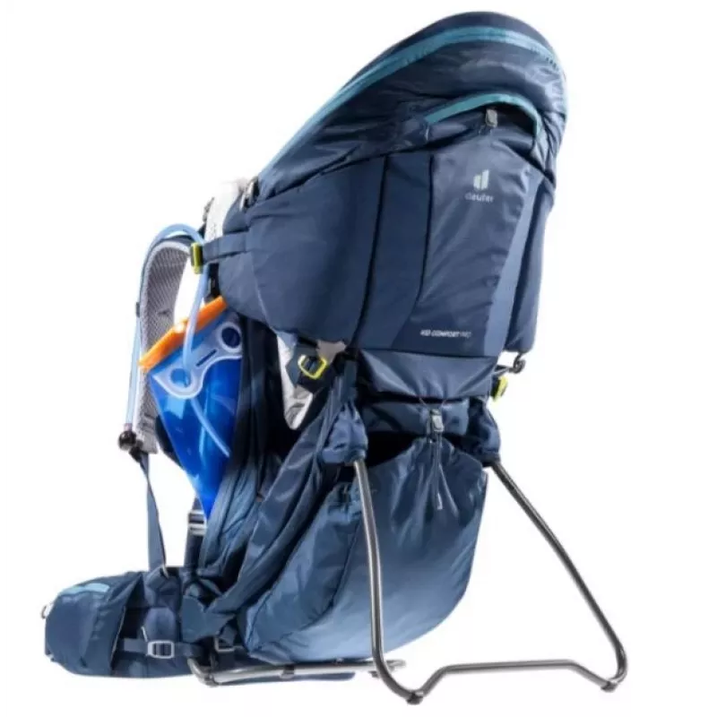 Kuprinė nešiojimui vaikams Deuter Kid Comfort Pro, mėlyna, poliamidas, maks. 22 kg, skėtis nuo saulės, šoninė kišenė