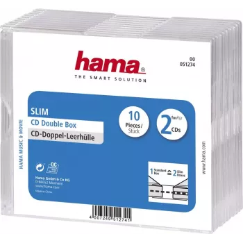 Hama CD Slim Double Jewel Case, pakuotė 10 vnt., 2 diskai, permatoma