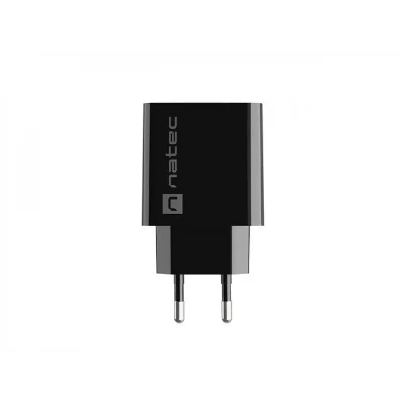 NATEC Ribera universalus greitojo įkrovimo sieninis kroviklis — 18 W (5–15 V, iki 3 A), 1× USB-A, Huawei FCP/SCP, juodas