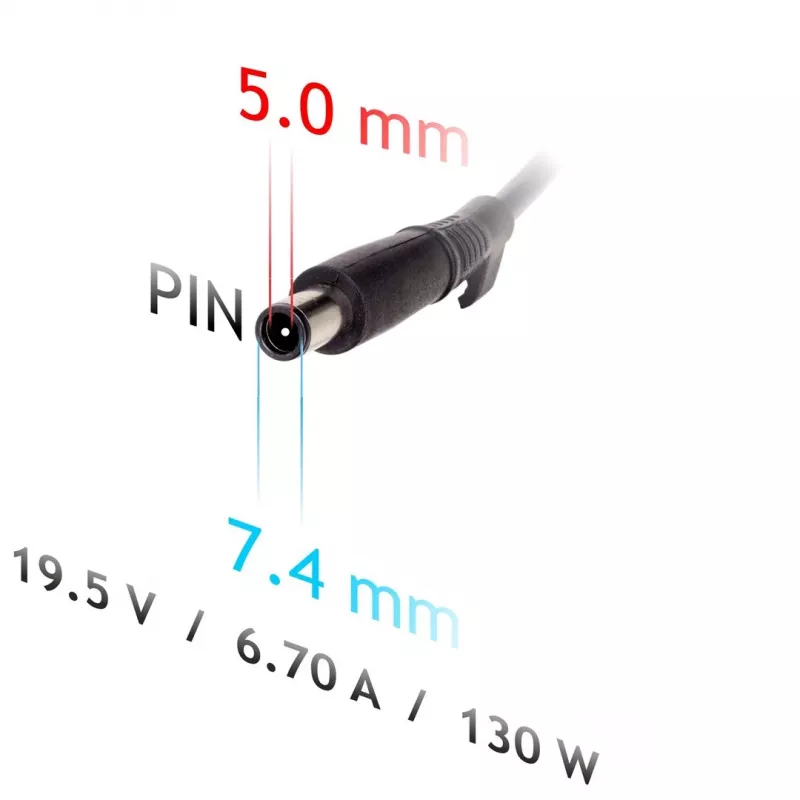 Akyga AK-ND-57 nešiojamojo kompiuterio maitinimo adapteris 19,5 V / 6,7 A, 130 W, 7,4 x 5,0 mm kištukas su kaiščiu, skirtas Dell