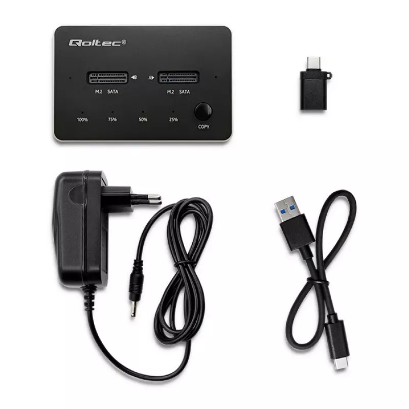 Qoltec 50310 Docking stotelė 2x SSD M.2 SATA NGFF USB Type C