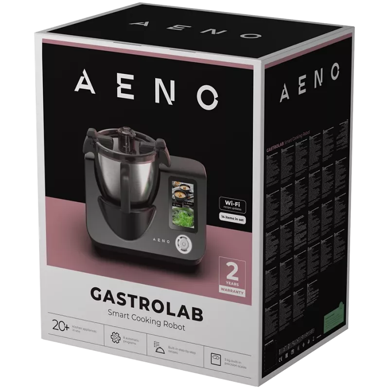 AENO CR1S protingas maisto gaminimo robotas su 3,5 l dubeniu, 8 automatinėmis programomis, 12 greičių, 1000 W (šildymas), 600 W (variklis), 37–130 °C, įmontuotomis svarstyklėmis