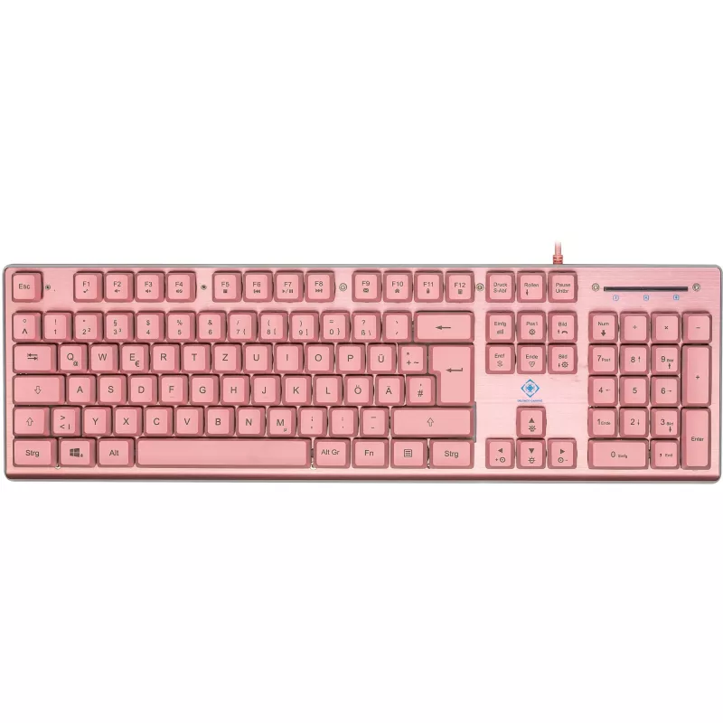 Deltaco GAM-021-RGB-P-DE - pilno dydžio (100%) klaviatūra - USB - membraniniai klavišai - QWERTZ - rožinė