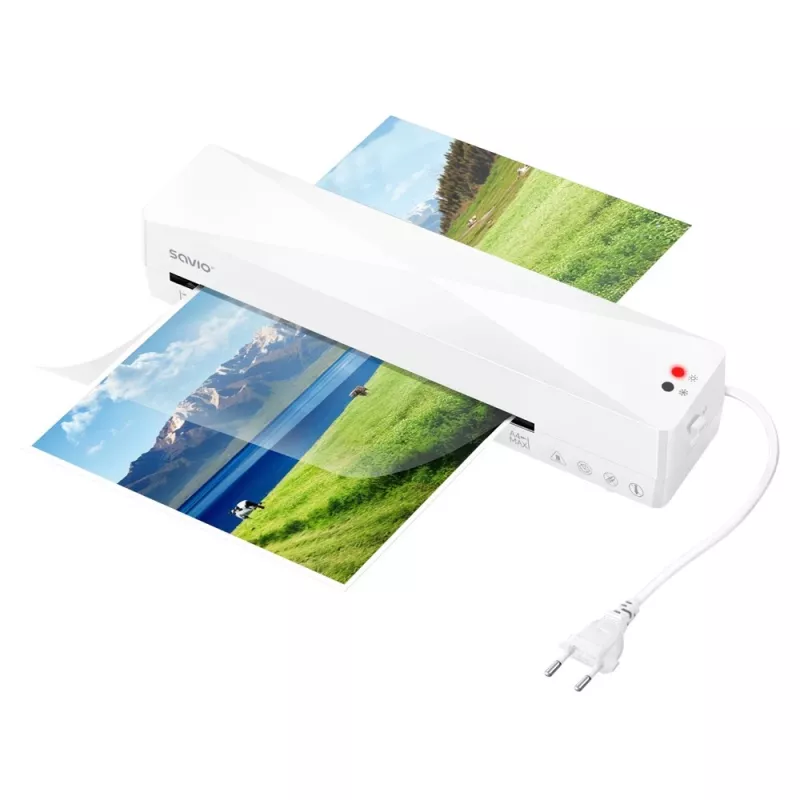 Šaltas/karštas laminatorius SAVIO LR-01/W — maks. plotis 230 mm, 320 mm/min, 300 W, baltas