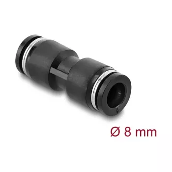Pneumatinė jungtis DELOCK tiesi, 8 mm, vidinis sriegis, metalas/plastikas, ilgis 39 mm, juoda