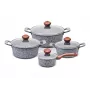 PROMIS granito puodų rinkinys, 16 cm kastrulis ir 20, 24, 28 cm puodai, rudi kotai