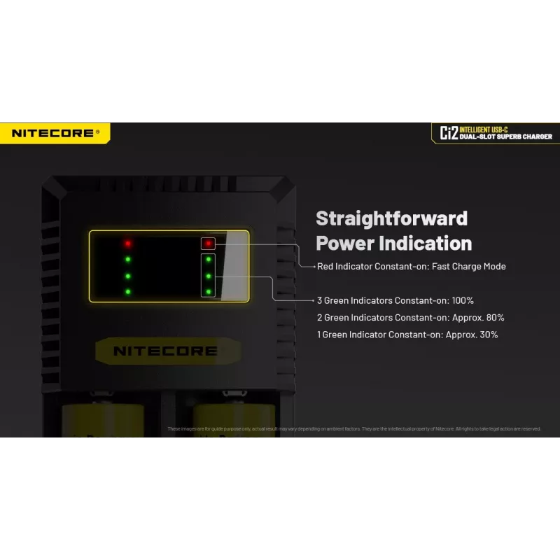 Įkroviklis Nitecore Ci12 Universal USB Li‑Ion, NiCd, NiMH akumuliatoriams, 3A įėjimas 5/9/12V, plastikinis korpusas
