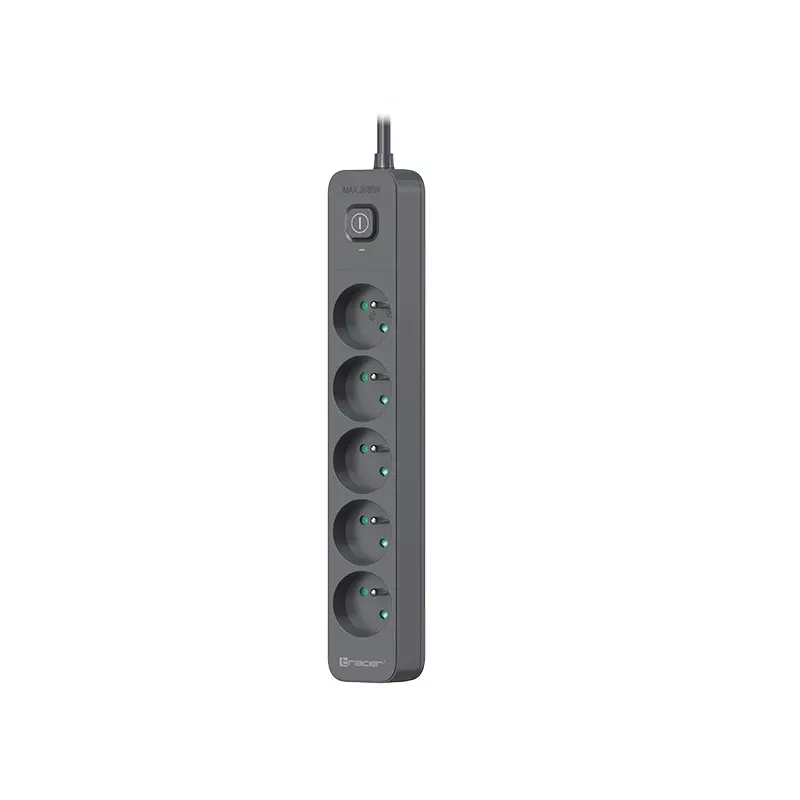 TRACER Power Line+ 5m Graphite apsauginis ilgintuvas su 5 kištukiniais lizdais