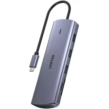 USB-C kelių prievadų adapteris Unitek D1113A — HDMI, VGA, kortelių skaitytuvas, PD 100W