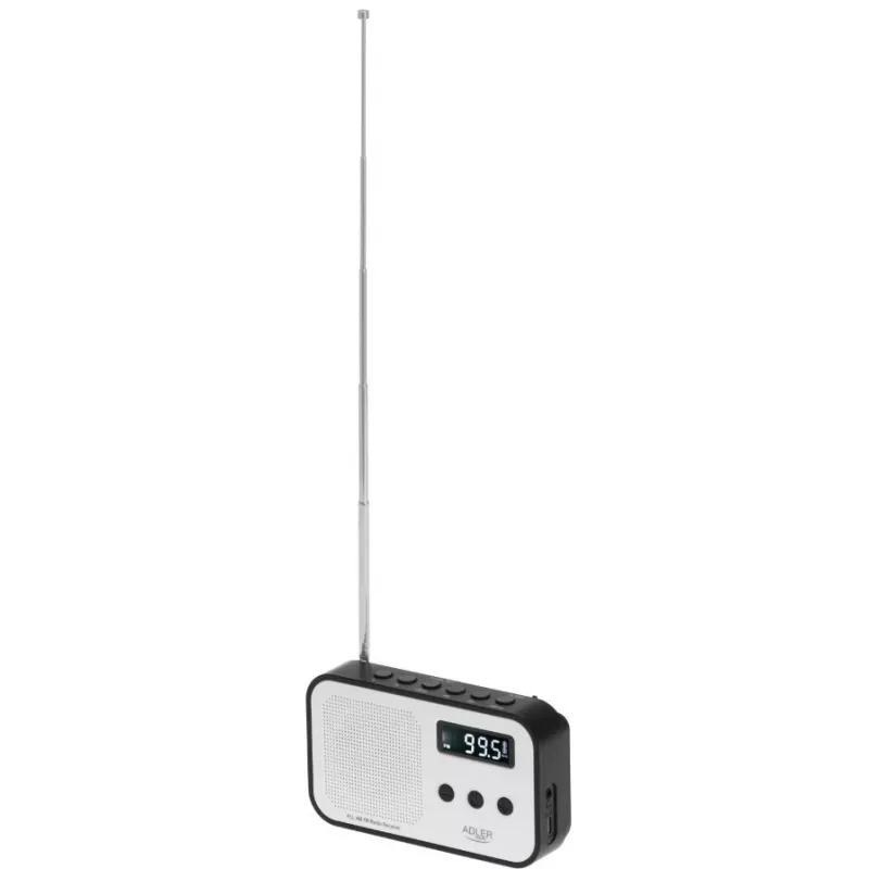 Nešiojamas skaitmeninis radijas Adler AD 1907 – AM/FM, skaitmeninis imtuvas, žadintuvas, USB-C, 600 mAh baterija, LCD, 20 išankstinių stočių, teleskopinė antena