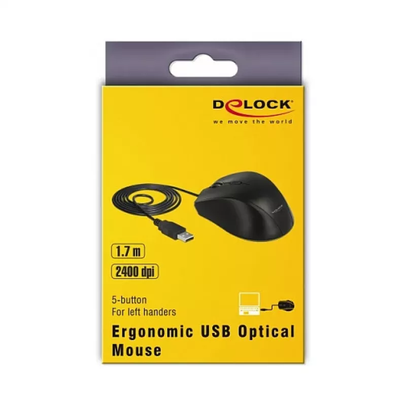Pelė DeLOCK 12548 Office kairiarankė USB Type-A optinė 2400 DPI