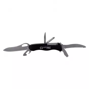 Daugiafunkcis peilis AZYMUT HK20018 – 9 įrankių kombinuotas įrankis, 420J2/3CR13 nerūdijantis plienas, sulankstytas 11 cm, 146 g, odinis dėklas, raktų žiedas
