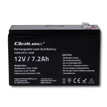 Qoltec 53062 AGM akumuliatorius | 12V | 7,2 Ah | max 108A