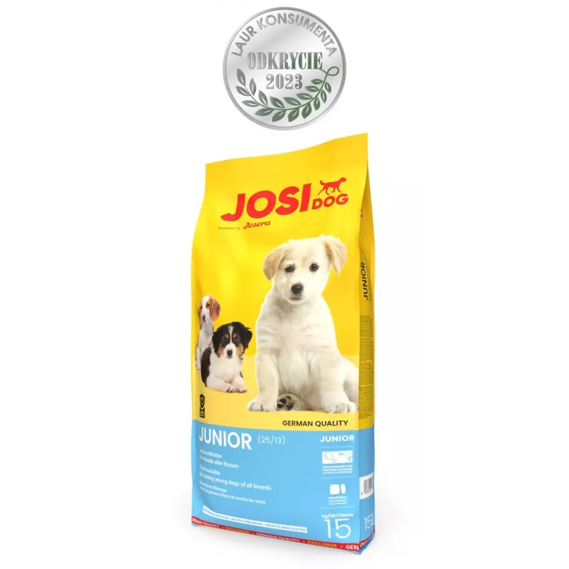 Sausas šunų ėdalas JOSERA JosiDog Junior — 15 kg, vištiena, 25% baltymų, 13% riebalų, jauniems šunims, sąnarių ir virškinimo palaikymui