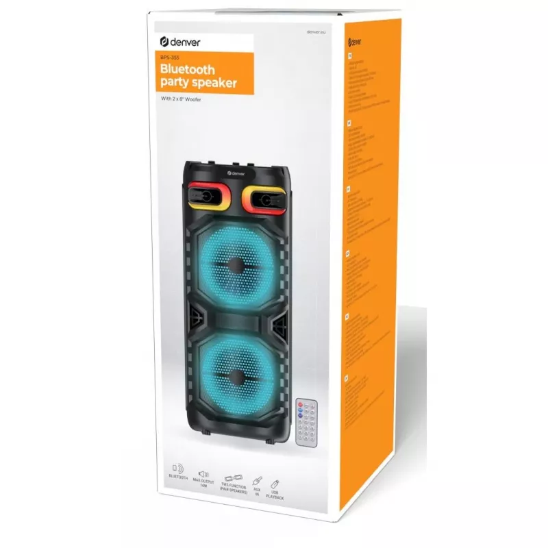 DENVER BPS-355 – Nešiojama kolonėlė su Bluetooth, 16 W, dvipusė