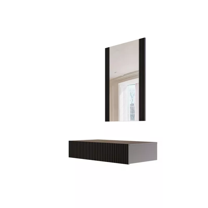 Tualetinis staliukas su veidrodžiu cama meble PAFOS 80×41.6×100 cm, MDF rėmas, 1 stalčius, matinė juoda
