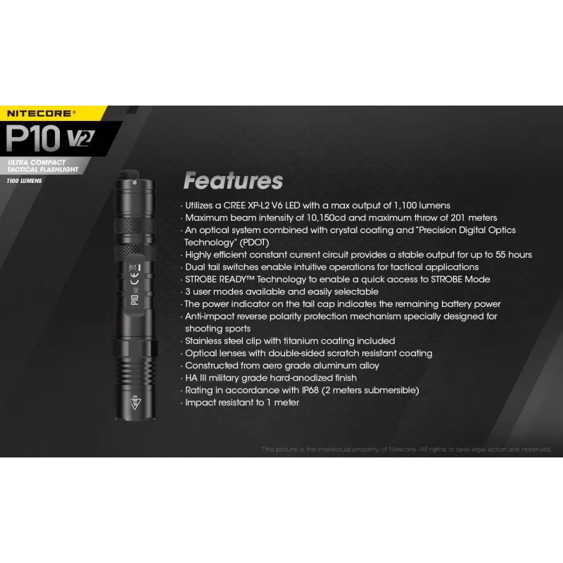 Nitecore P10 V2 žibintuvėlis, Precise serija, 1100 lm